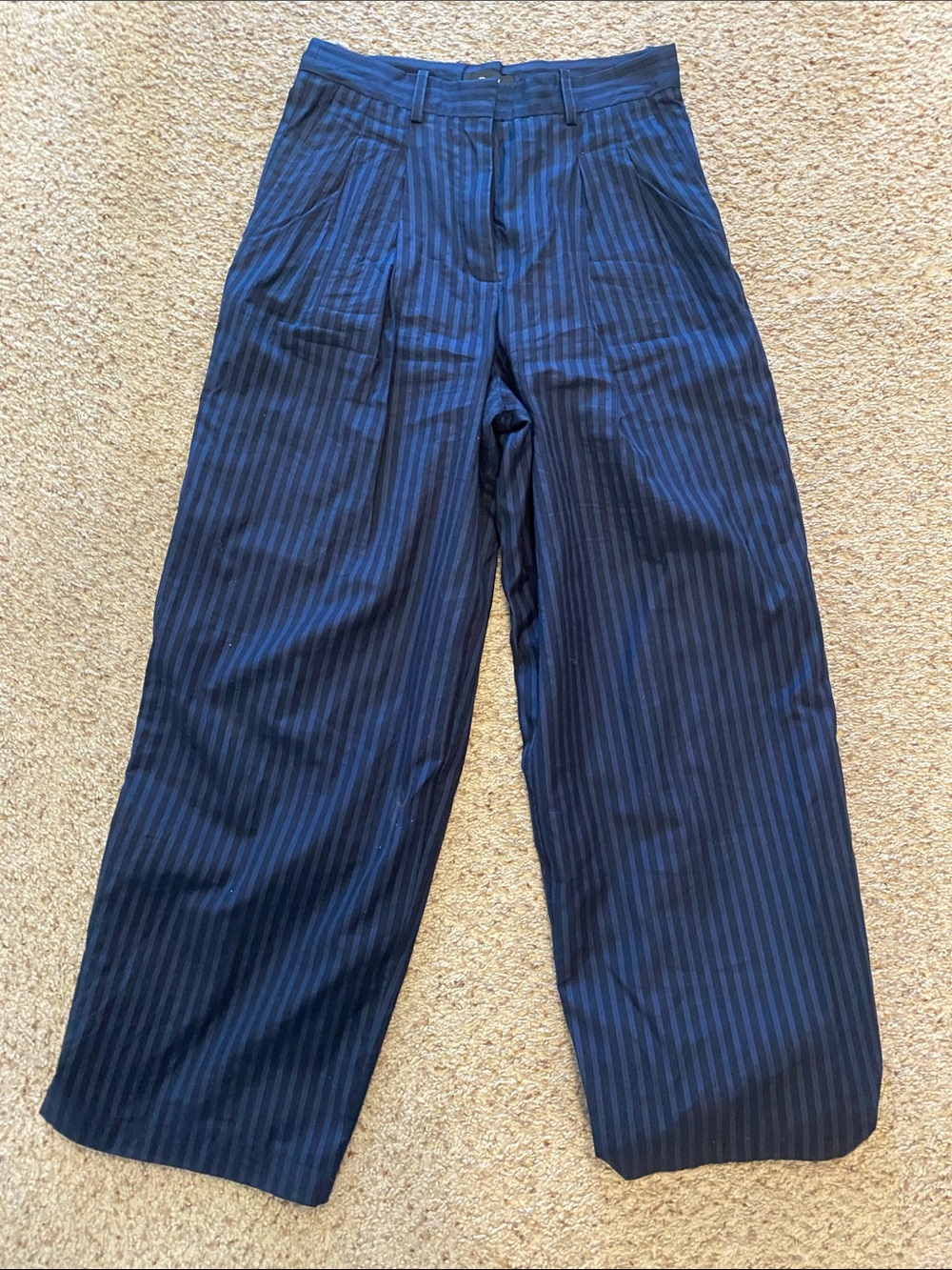 Theory Women's Navy and Black Pinstripe Straight-Leg Trousers